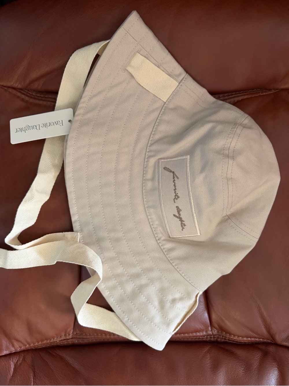 Favorite Daughter Cream womens Bucket Hat with Chin Ties